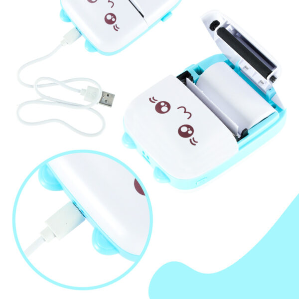 Mini termiczna drukarka niebieski kotek FUN PRINT do zdjęć etykiet + kabel usb - obrazek 4