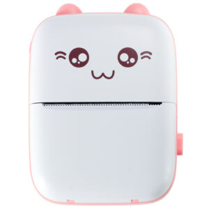 Mini termiczna drukarka różowy kotek FUN PRINT – do zdjęć etykiet + kabel usb