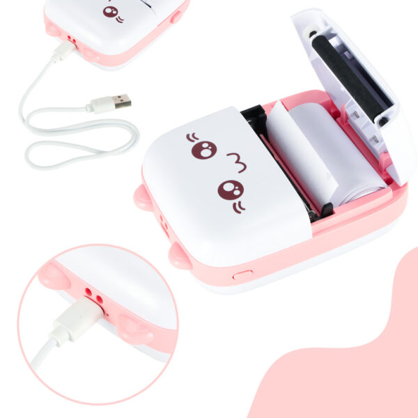 Mini termiczna drukarka różowy kotek FUN PRINT - do zdjęć etykiet + kabel usb - obrazek 4