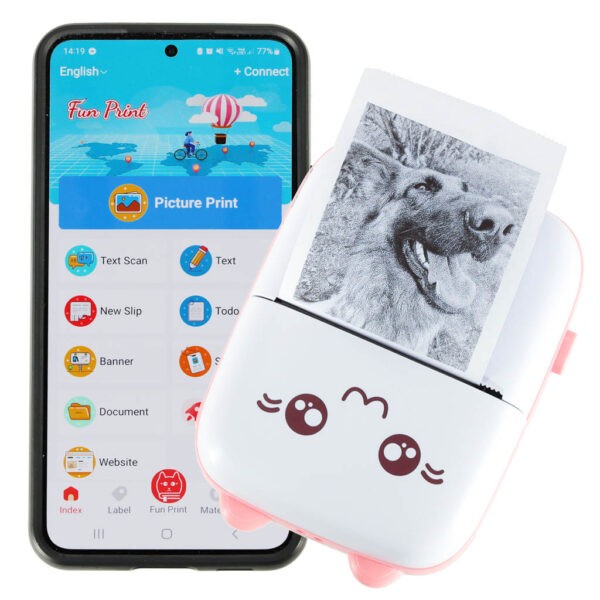Mini termiczna drukarka różowy kotek FUN PRINT - do zdjęć etykiet + kabel usb - obrazek 5