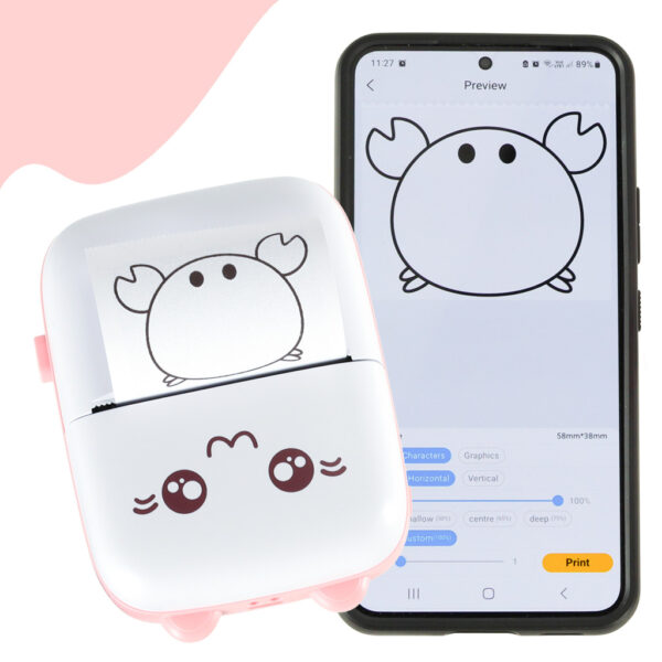 Mini termiczna drukarka różowy kotek FUN PRINT - do zdjęć etykiet + kabel usb - obrazek 6