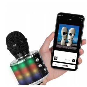 ZESTAW DO KARAOKE BEZPRZEWODOWY PRZENOŚNY BLUETOOTH GŁOŚNIK LED-RGB MIKROFON CZARNY