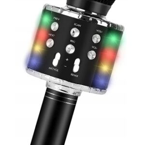 ZESTAW DO KARAOKE BEZPRZEWODOWY PRZENOŚNY BLUETOOTH GŁOŚNIK LED-RGB MIKROFON CZARNY