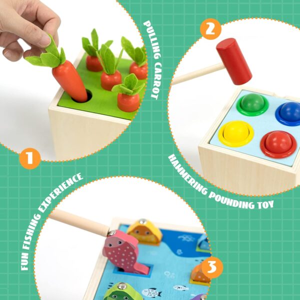 Drewniana Układanka Pudełko Sorter Zestaw Montessori 5w1 Warzywa Rybki - obrazek 16