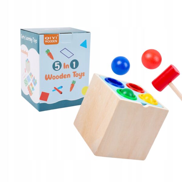 Drewniana Układanka Pudełko Sorter Zestaw Montessori 5w1 Warzywa Rybki - obrazek 6