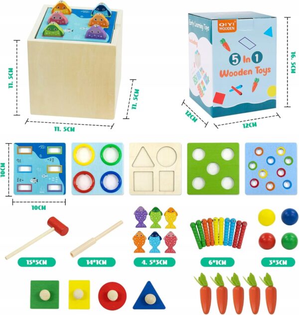 Drewniana Układanka Pudełko Sorter Zestaw Montessori 5w1 Warzywa Rybki - obrazek 14